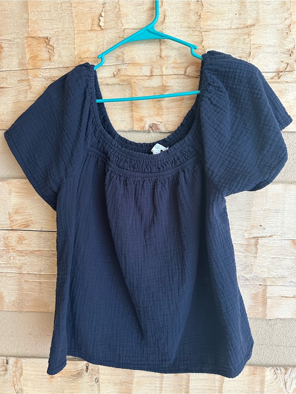 Time and Tru Navy Smocked Square-Neck Tunic Top